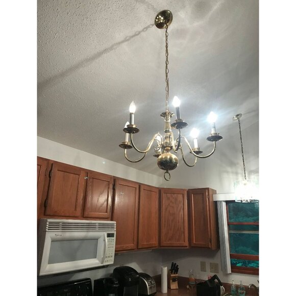 Vintage 1972 Chandelier Solid Brass Gold Ceiling Light Fixture 6 Lights - Picture 2 of 10